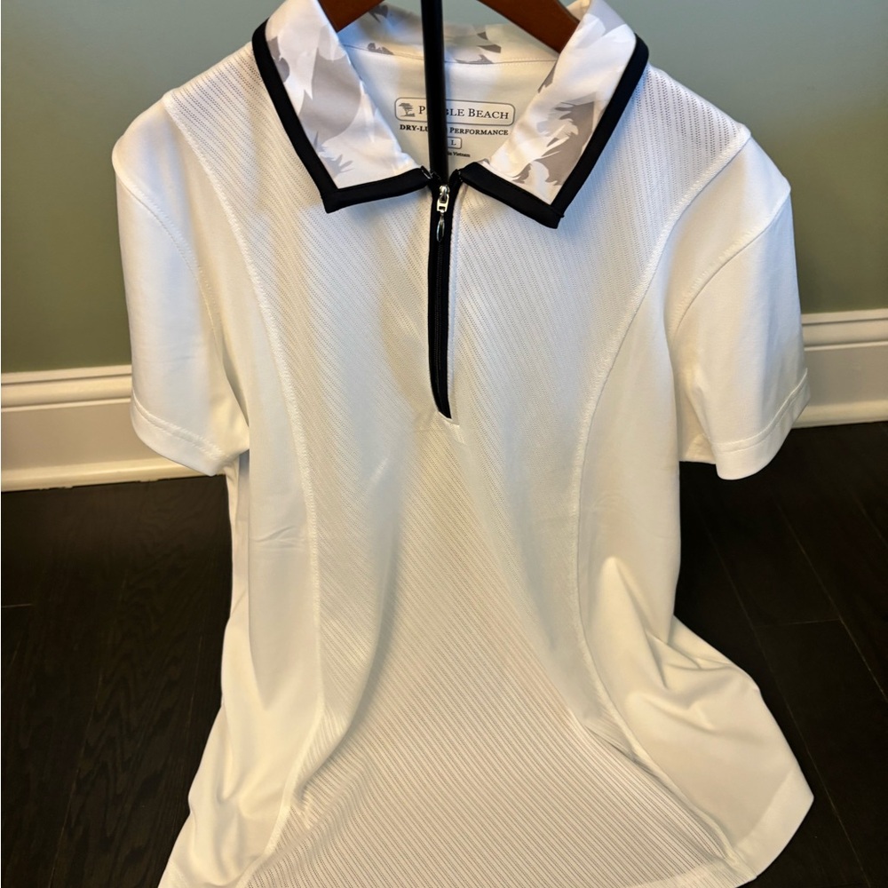 Pebble Beach White Short Sleeve Polo Shirt